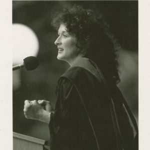 Meryl Streep delivers the Commencement address, 1985