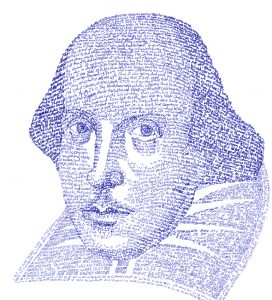 Modern interpretation of Martin Droeshout's portrait of Shakespeare.